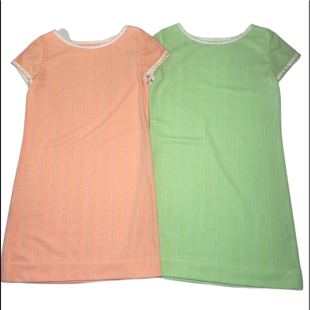 2 VTG 60s Mini Dresses Ringer Striped Green Peach Unique Handmade Vintage 1960s